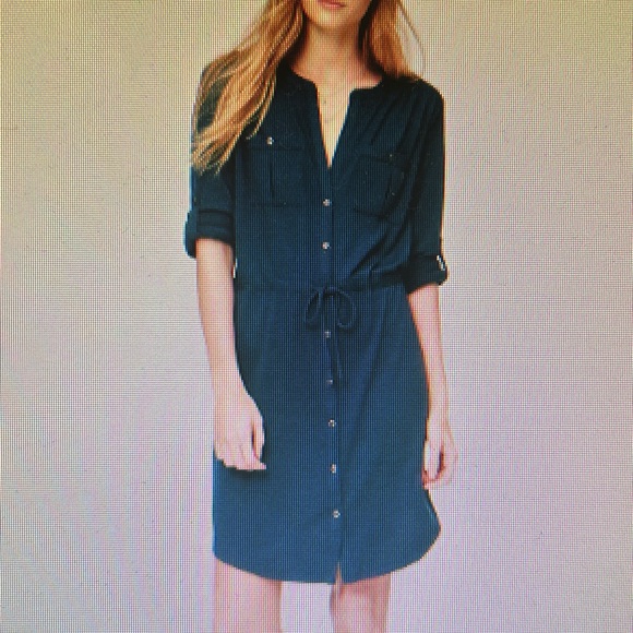 LOFT Dresses & Skirts - LOFT Deep Green Button-Up Knit Shirtdress Medium